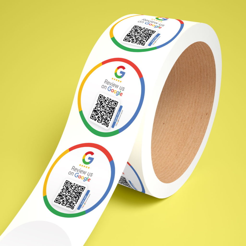 review us on google sticker roll with qr code eng s