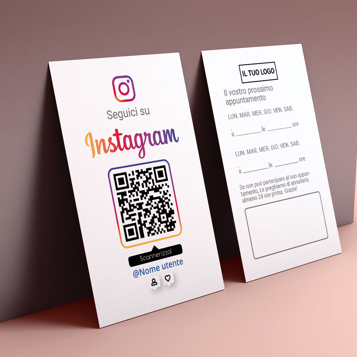 Seguici su Instagram Biglietto d'appuntamento con link al QR Code