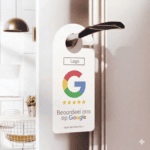 Beoordeel ons op Google hoteldeurhanger met Google recensie QR code