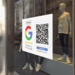 Review us on Google Sticker with QR code rectangle with Google Review QR Code